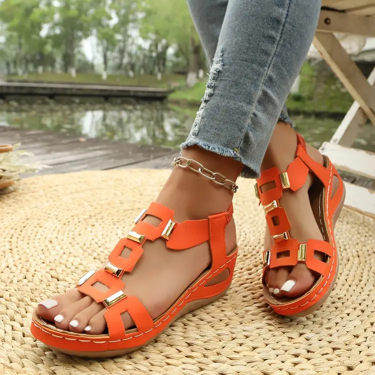 Fashion New Style Comfortable Slope Heel Beach Sandals Spring and Autumn Round Head Sexy and Elegant Casual Sandals for Women's