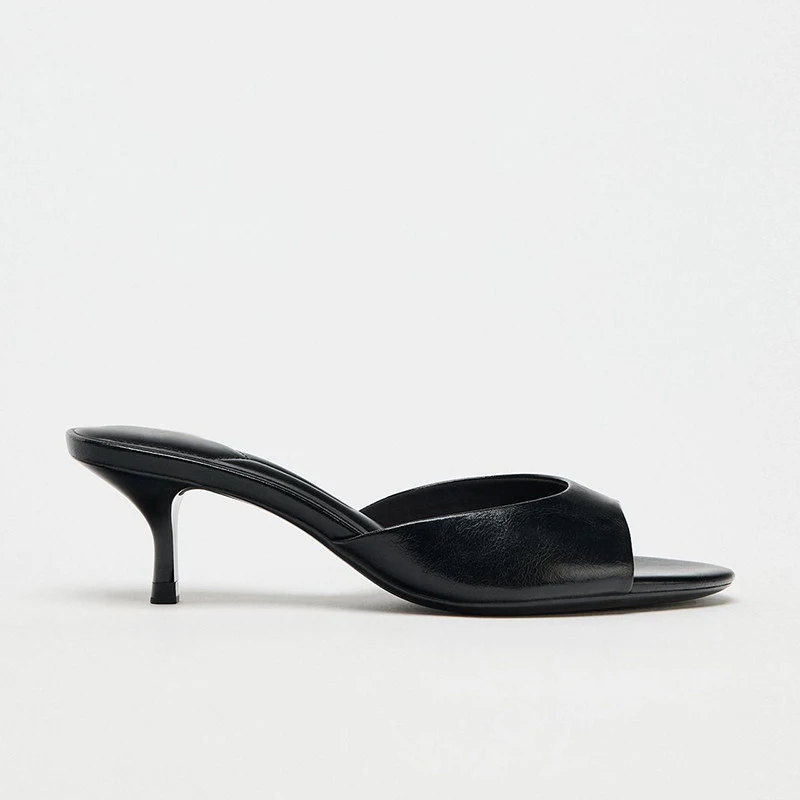 New Summer Square Head Open Toe High Heel Women's Slippers PU Leather Prom Shoes Series Fine Heel Sandals Ladies Slippers