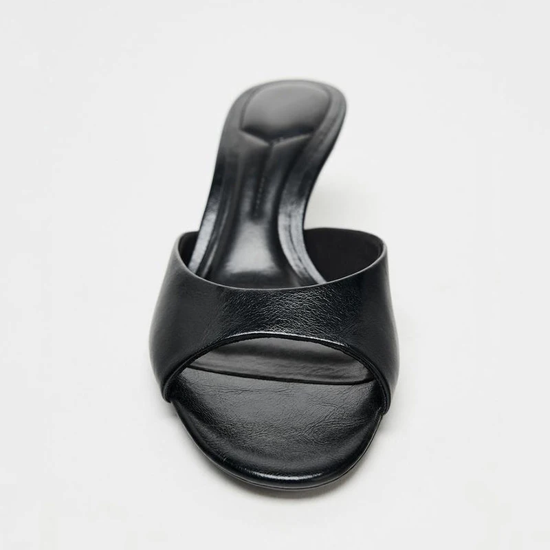 New Summer Square Head Open Toe High Heel Women's Slippers PU Leather Prom Shoes Series Fine Heel Sandals Ladies Slippers