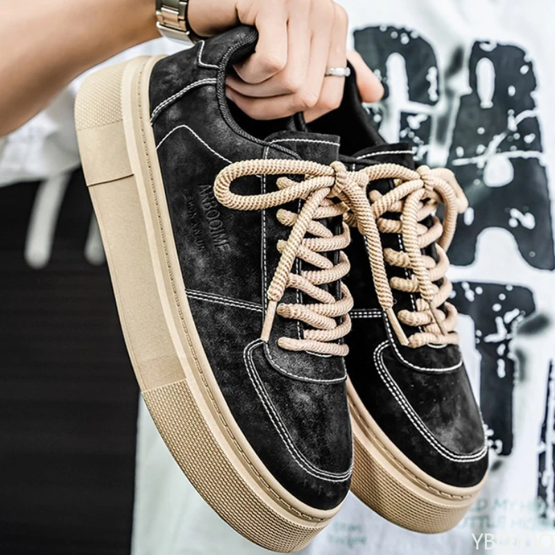 Large Size Spring and Autumn New Thick Sole Height Increasing Casual Men's Shoes Niche Trend Versatile Flat Sports Men's Shoes