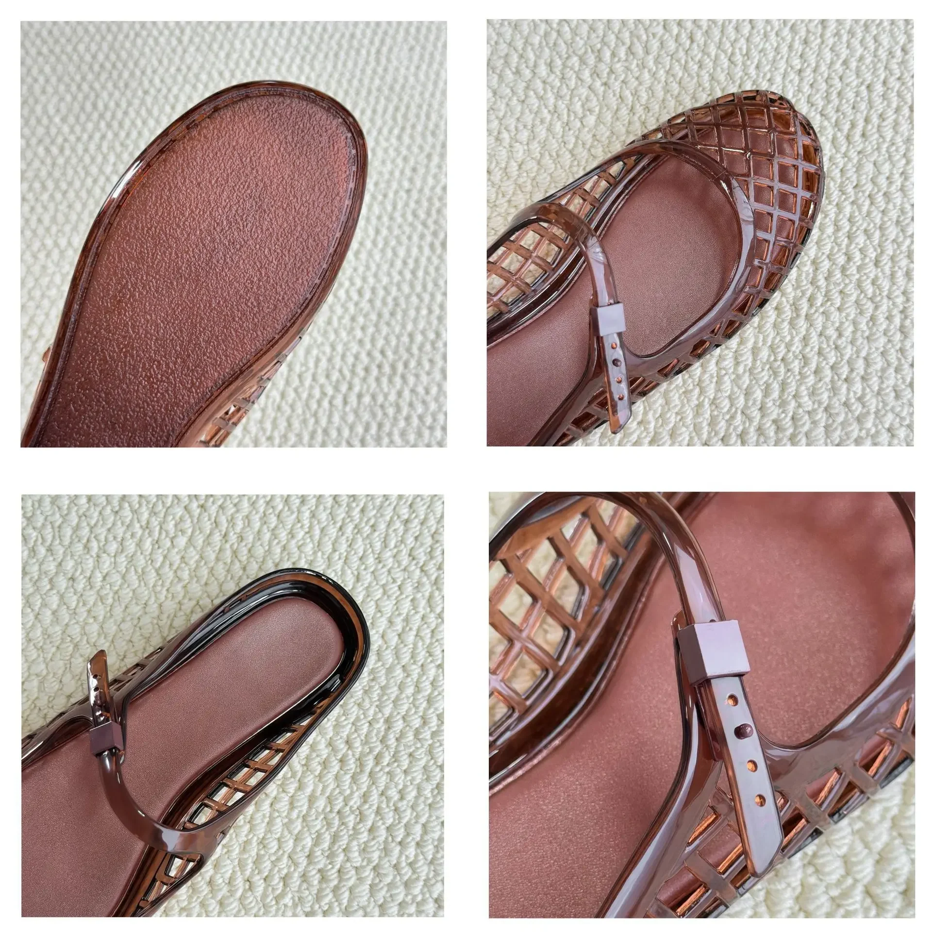 Women Hollow Jelly Mules Slippers Summer Mary Jane Round Toe Slip On Crystal PVC Sandals Breathable Outdoor Beach Flat Shoes