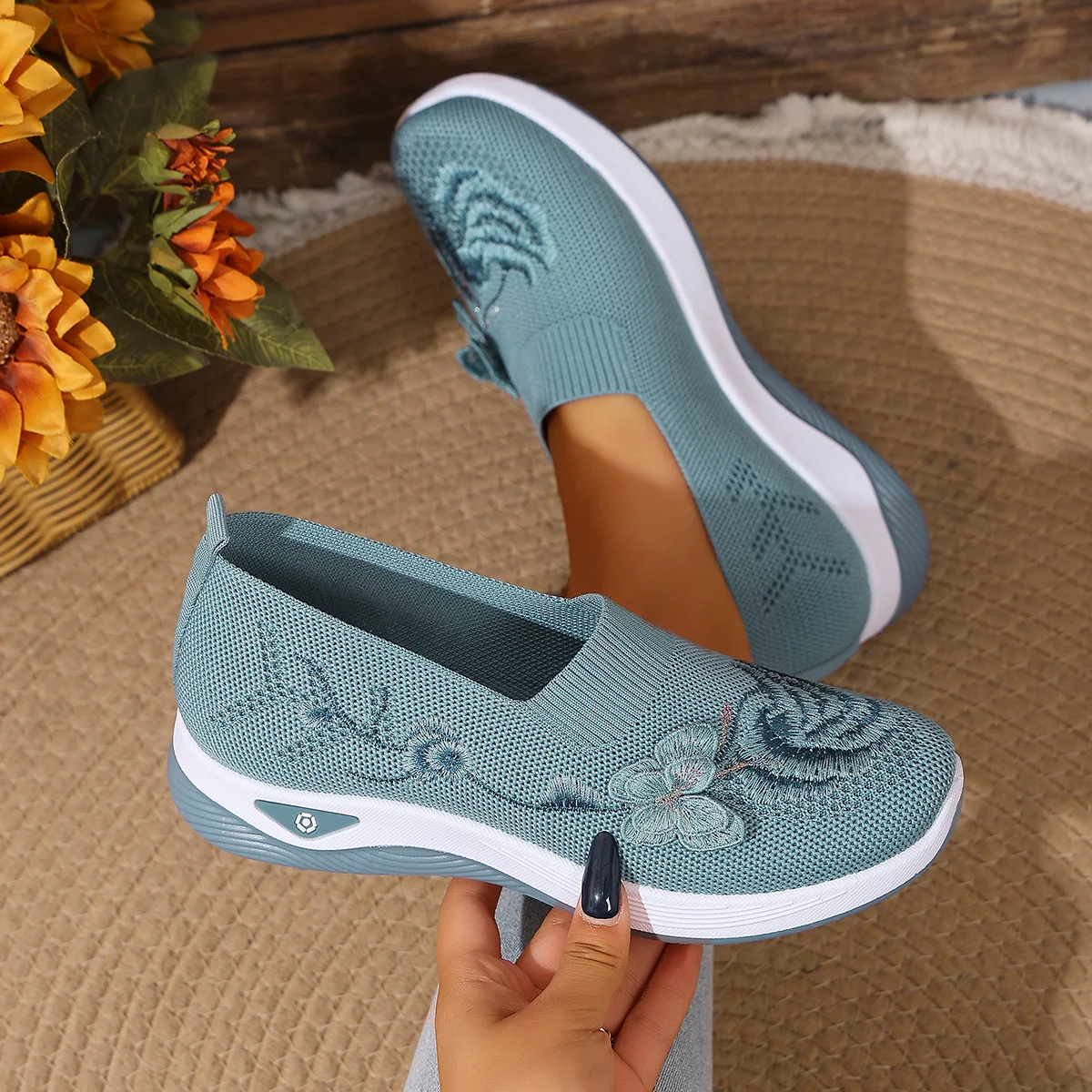 Women's Breathable Knit Sneakers Spring Summer Lightweight Casual Walking Shoes Microfiber Durable All Season Outdoor