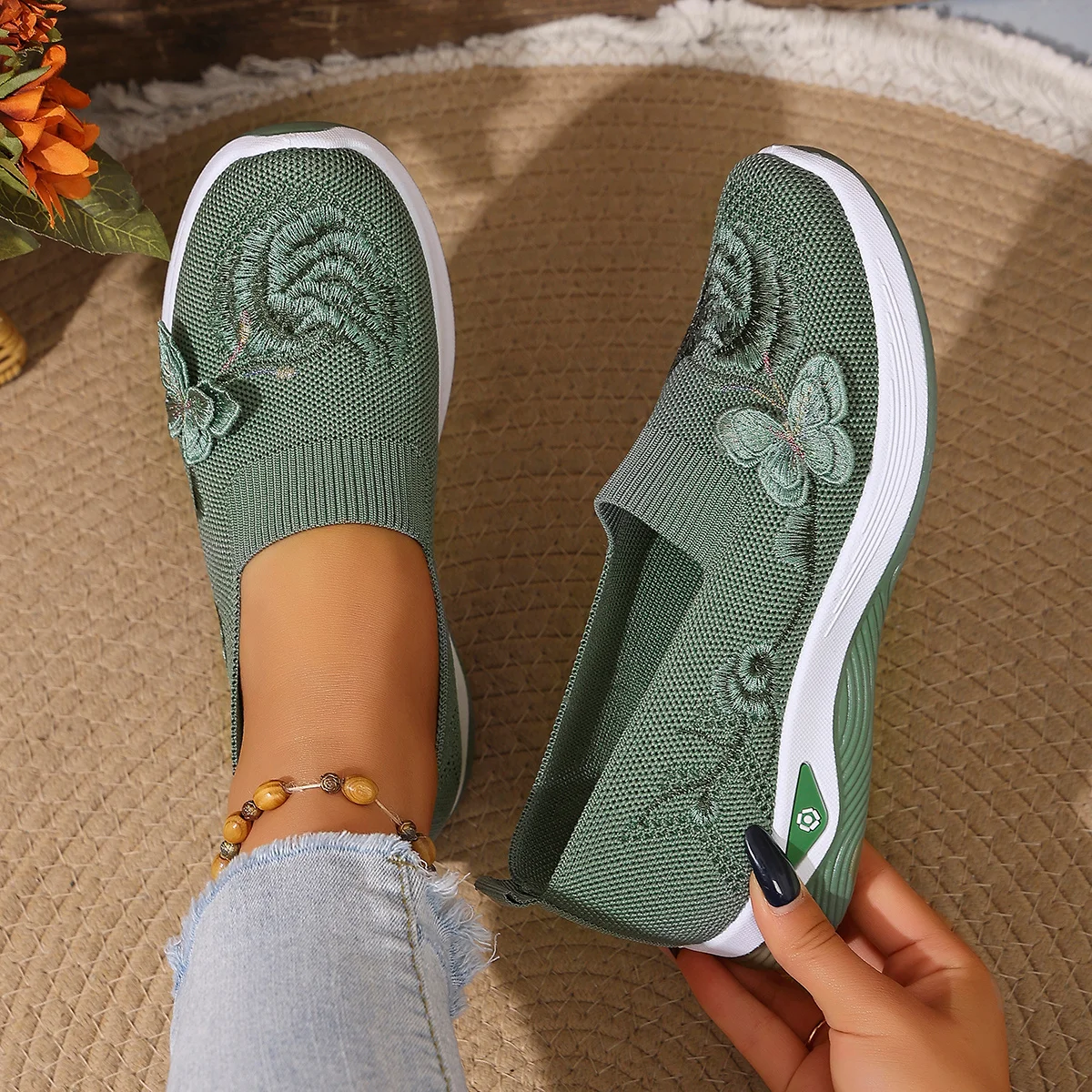 Women's Breathable Knit Sneakers Spring Summer Lightweight Casual Walking Shoes Microfiber Durable All Season Outdoor
