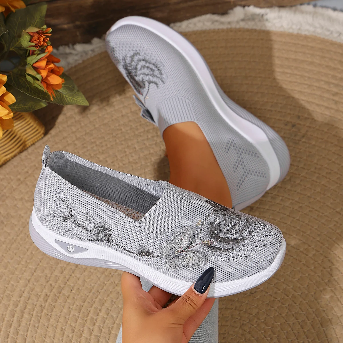 Women's Breathable Knit Sneakers Spring Summer Lightweight Casual Walking Shoes Microfiber Durable All Season Outdoor