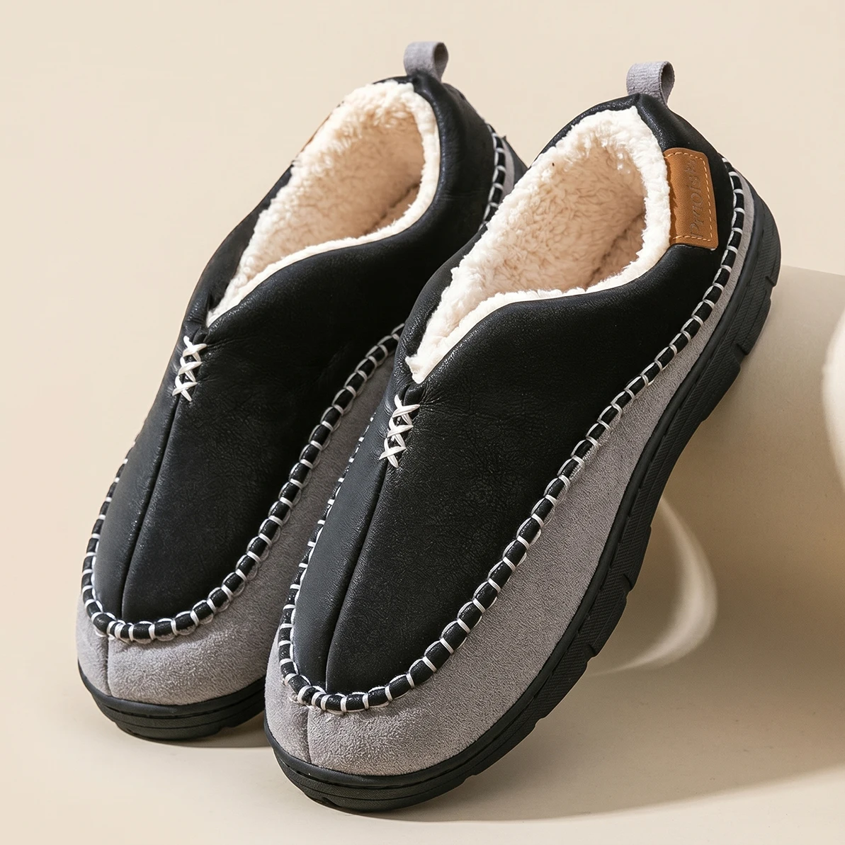 Men's Warm Mark Line Slippers TPR Sole Anti slip Soft and Comfortable Winter Living Room Shoes High Quality