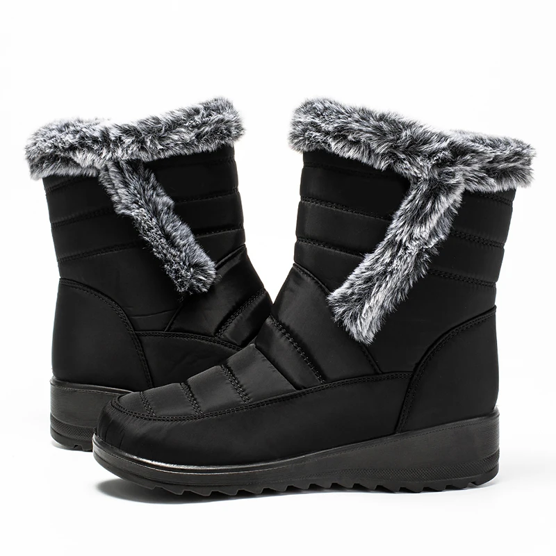 Thick Warm Long Plush Waterproof Snow Boots Women Winter 2025 Non Slip Soft Fur Ankle Boots Woman Plus Size 44 Cotton Shoes Mom