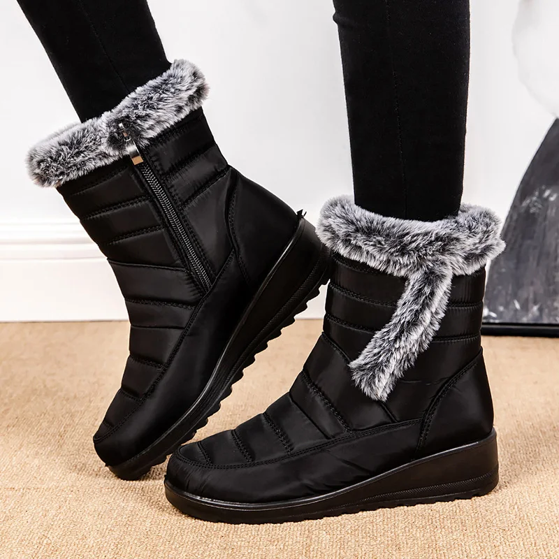 Thick Warm Long Plush Waterproof Snow Boots Women Winter 2025 Non Slip Soft Fur Ankle Boots Woman Plus Size 44 Cotton Shoes Mom