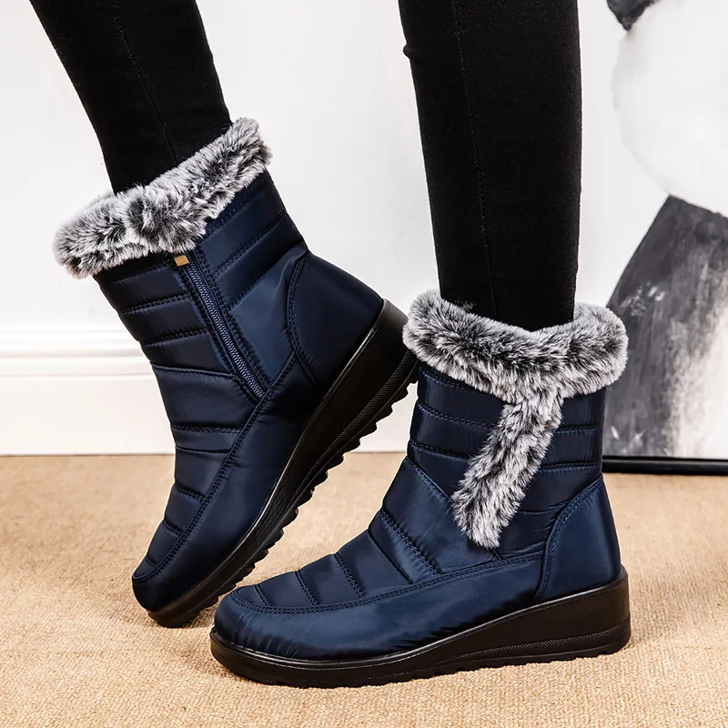 Thick Warm Long Plush Waterproof Snow Boots Women Winter 2025 Non Slip Soft Fur Ankle Boots Woman Plus Size 44 Cotton Shoes Mom
