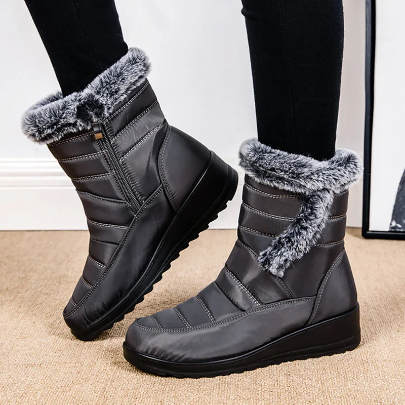 Thick Warm Long Plush Waterproof Snow Boots Women Winter 2025 Non Slip Soft Fur Ankle Boots Woman Plus Size 44 Cotton Shoes Mom