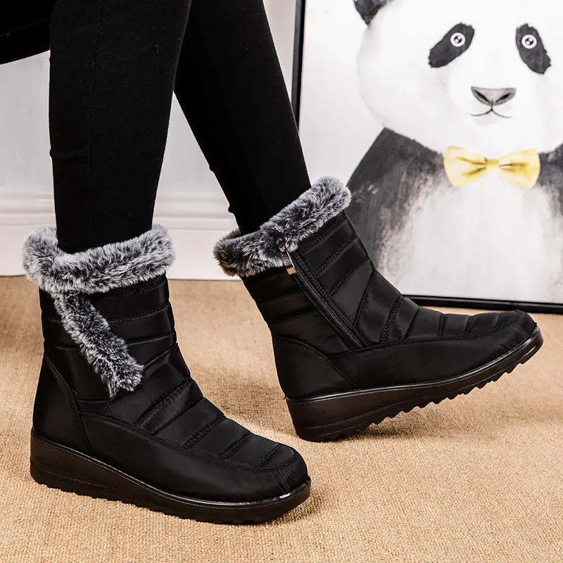 Thick Warm Long Plush Waterproof Snow Boots Women Winter 2025 Non Slip Soft Fur Ankle Boots Woman Plus Size 44 Cotton Shoes Mom
