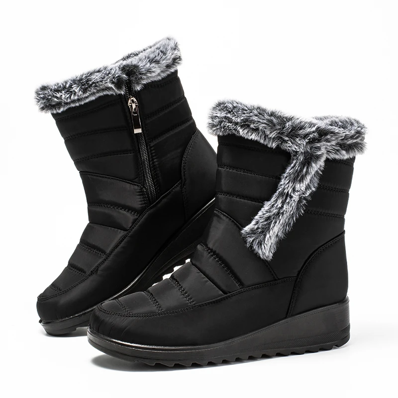 Thick Warm Long Plush Waterproof Snow Boots Women Winter 2025 Non Slip Soft Fur Ankle Boots Woman Plus Size 44 Cotton Shoes Mom