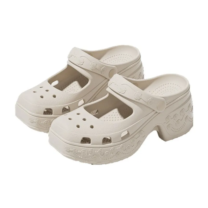 SHAJI Women Closed Toe EVA Platform Mules, Fashion Chunky High Heel Non Slip Sandals, Beach Outdoor Thick Sole Footwear