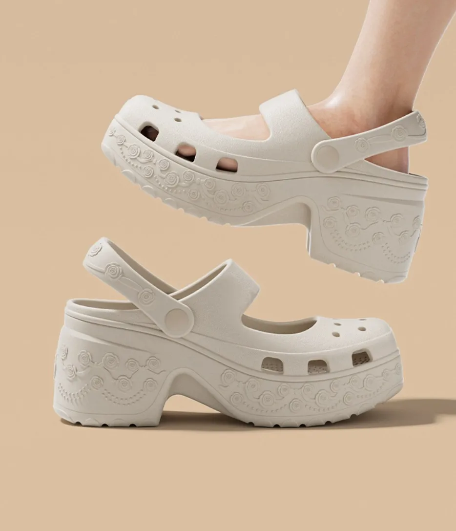SHAJI Women Closed Toe EVA Platform Mules, Fashion Chunky High Heel Non Slip Sandals, Beach Outdoor Thick Sole Footwear
