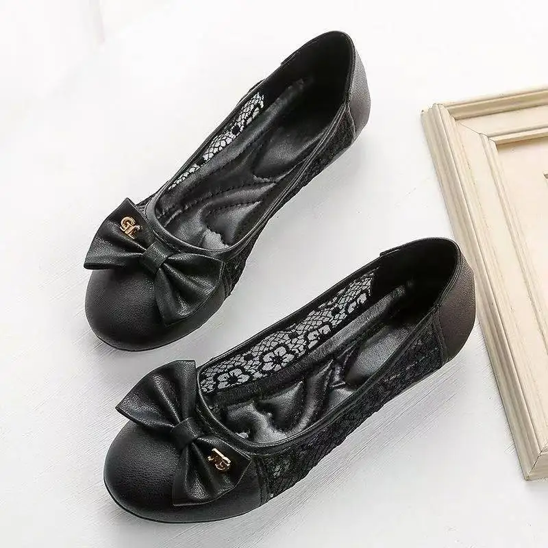 *Fashionable New Round Toe Mesh Bow Comfortable Flat Shoes Summer Hot Selling Elegant Sexy Walking Casual Shoes for Women