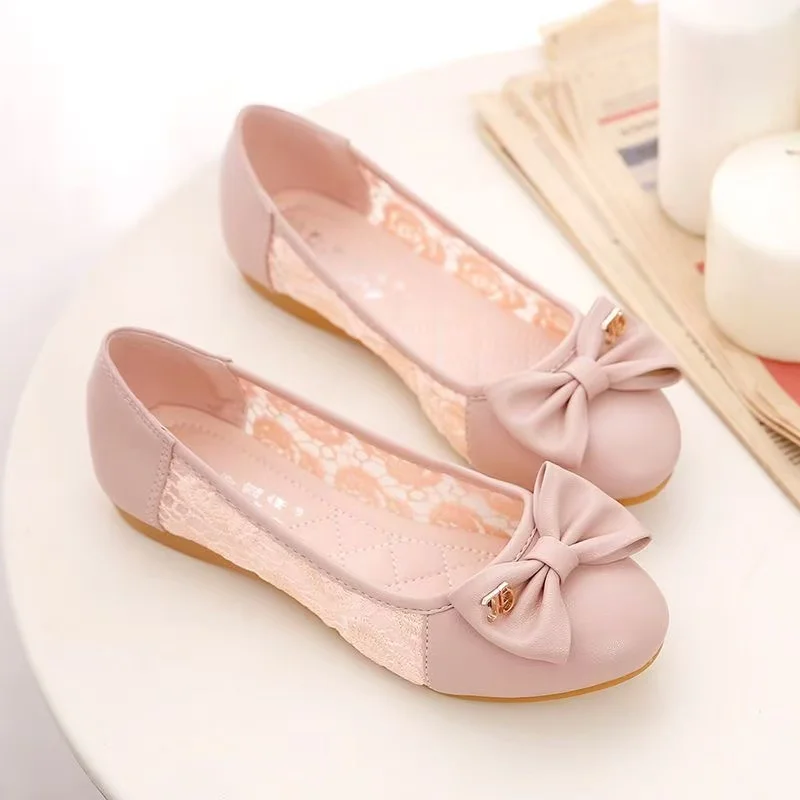 *Fashionable New Round Toe Mesh Bow Comfortable Flat Shoes Summer Hot Selling Elegant Sexy Walking Casual Shoes for Women