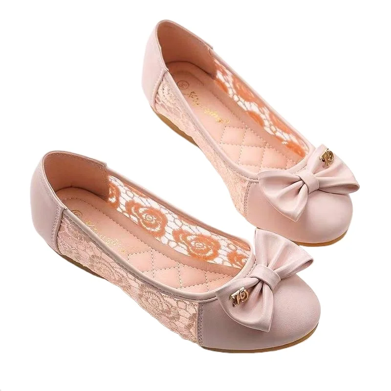 *Fashionable New Round Toe Mesh Bow Comfortable Flat Shoes Summer Hot Selling Elegant Sexy Walking Casual Shoes for Women