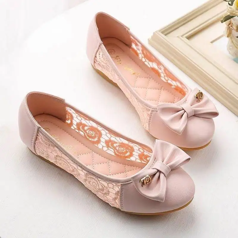 *Fashionable New Round Toe Mesh Bow Comfortable Flat Shoes Summer Hot Selling Elegant Sexy Walking Casual Shoes for Women