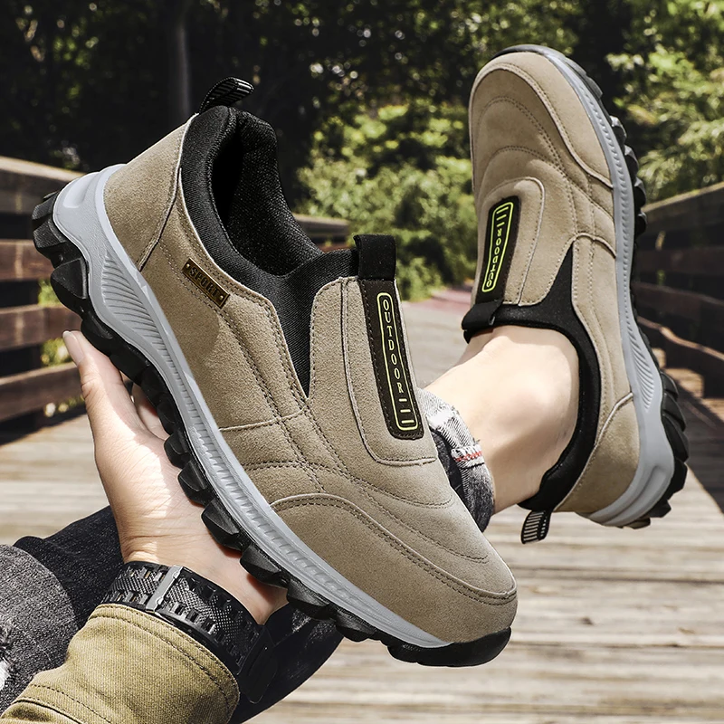 Men's Non-slip Casual Sports Shoes Wear-resistant Hiking Shoes Outdoor Fashion Comfortable Flat Walking Shoes for Men