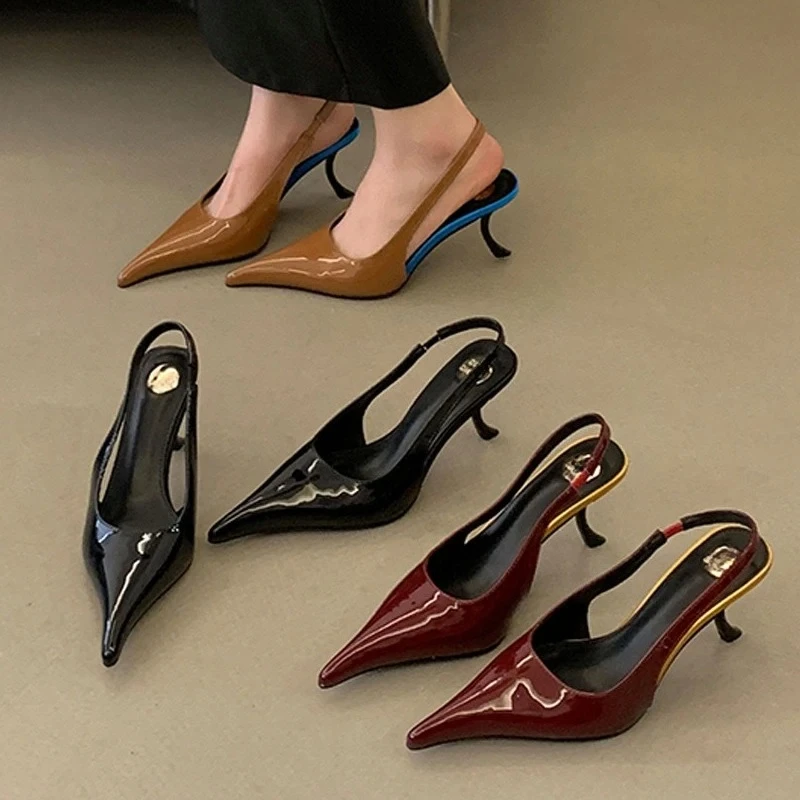 Aneikeh Retro Fashion Sexy Designer Patent Leather Pointed Toe High Heels Pumps Women Shallow Elegant Wedding Party Shoes