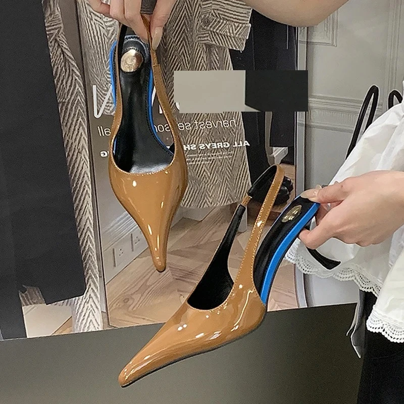 Aneikeh Retro Fashion Sexy Designer Patent Leather Pointed Toe High Heels Pumps Women Shallow Elegant Wedding Party Shoes