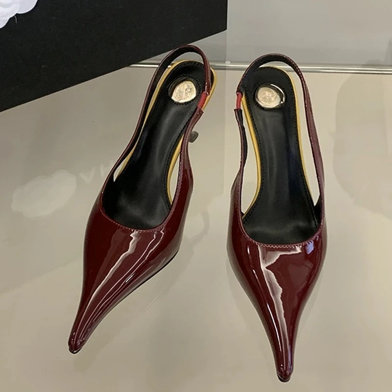 Aneikeh Retro Fashion Sexy Designer Patent Leather Pointed Toe High Heels Pumps Women Shallow Elegant Wedding Party Shoes