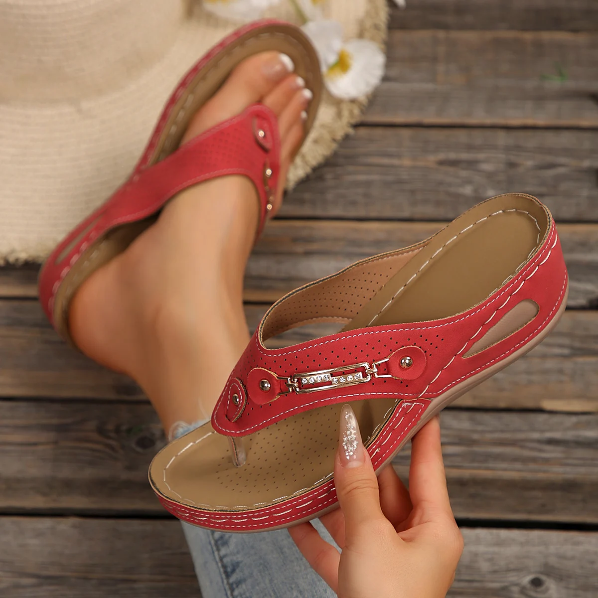 Summer Womens Orthopedic Sandals Orthopedic Flip-Flops With Arch Support Thick Sole Slippers Non-Slip For Daily Wear Beach