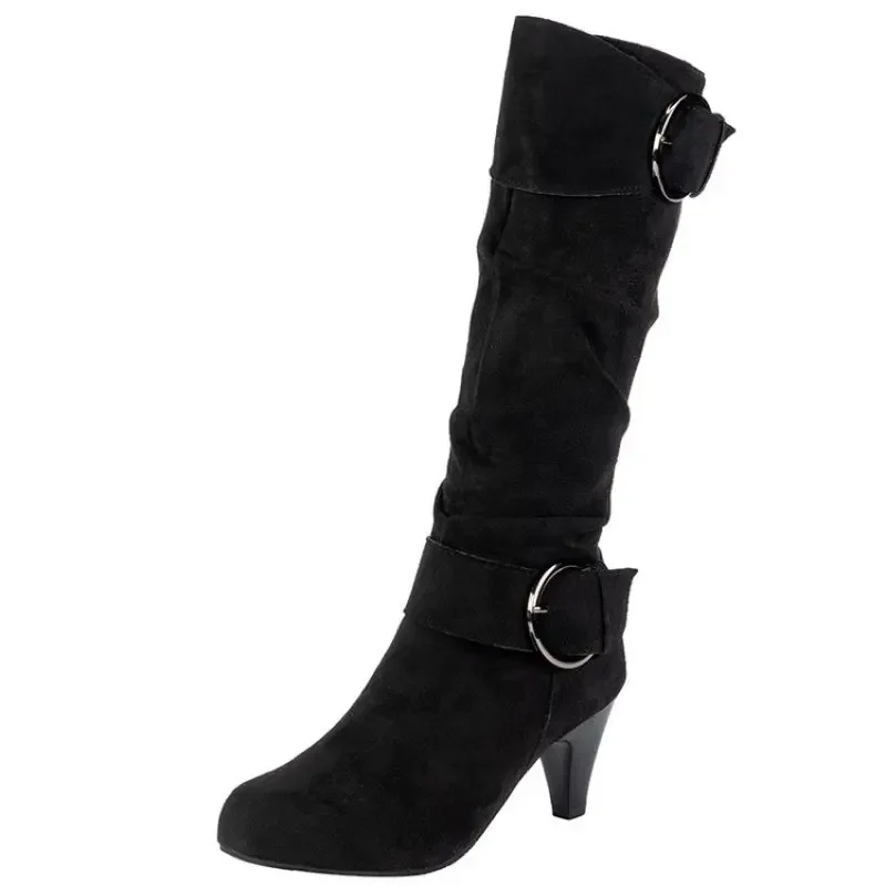 Knee-high Zipper Women's Modern Boots Women's Shoes High Quality New Pointed Toe Solid English Style Fashion Casual Plus Size 43