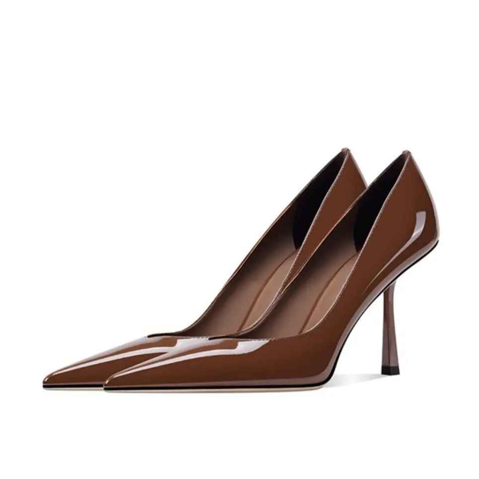Temperament Fashion Pointed High Heels Sexy New Patent Leather Shallow Mouth Black Single Shoes Fashion High Heels Women's Shoes