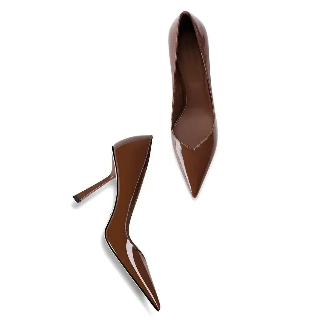 Temperament Fashion Pointed High Heels Sexy New Patent Leather Shallow Mouth Black Single Shoes Fashion High Heels Women's Shoes