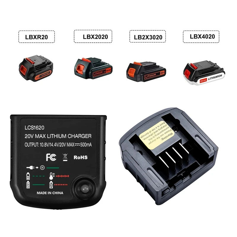 ABFKW Li Battery Charger for Black Decker 10.8V 14.4V 20V LBXR20 LB20 LBX20 LBX4020 Electric Drill Screwdriver Tool,EU Plug