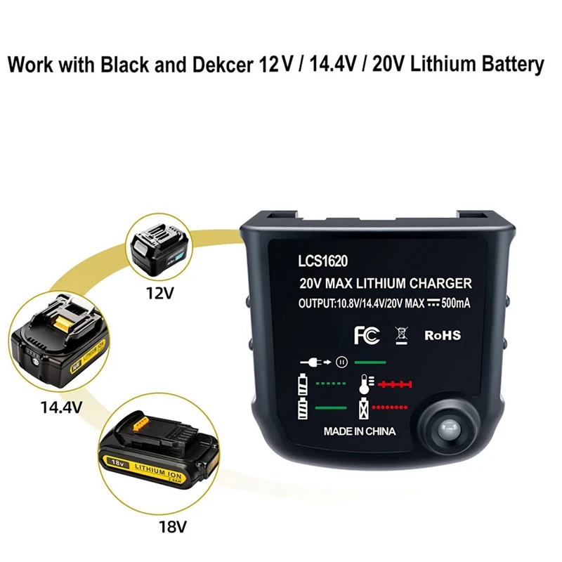 ABFKW Li Battery Charger for Black Decker 10.8V 14.4V 20V LBXR20 LB20 LBX20 LBX4020 Electric Drill Screwdriver Tool,EU Plug