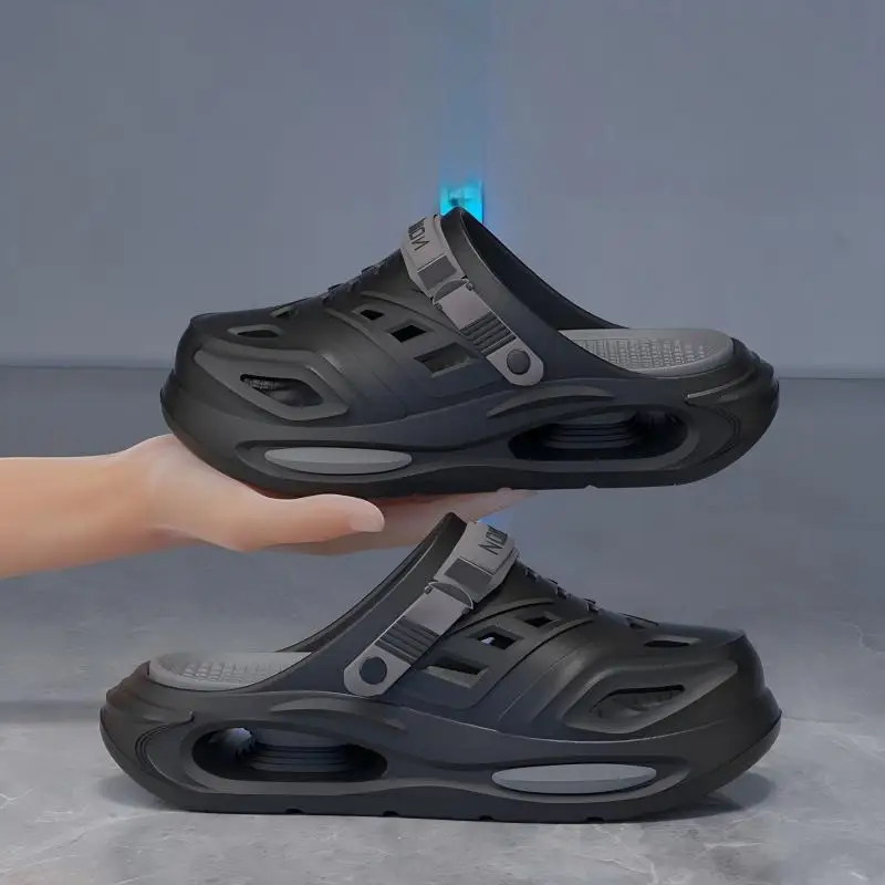 Men's Hollow Slippers, Men's Summer Outer Wear, New Trendy Thick-Soled Wear-Resistant, Non-Slip, Non-Stinky Feet, Two-Wear Boys' Slippers