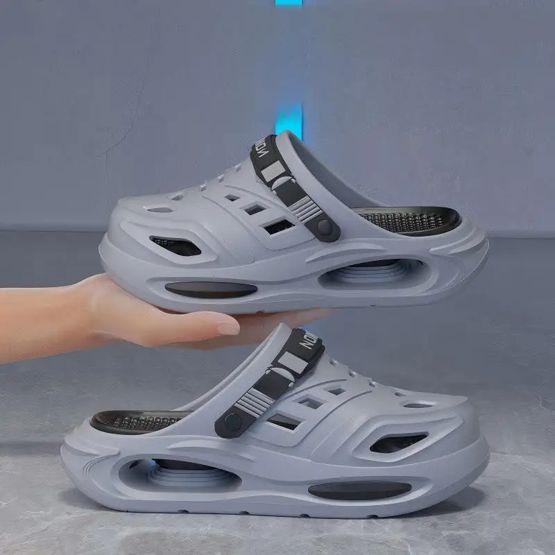 Men's Hollow Slippers, Men's Summer Outer Wear, New Trendy Thick-Soled Wear-Resistant, Non-Slip, Non-Stinky Feet, Two-Wear Boys' Slippers