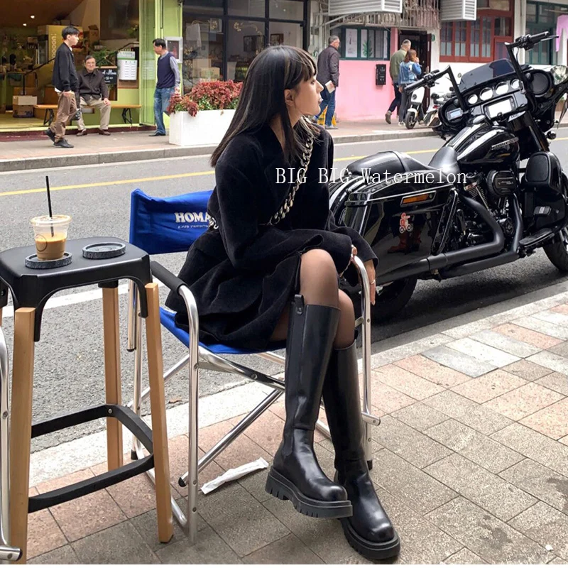 Platform Women Knight Long Boots Fashion Warm Fur Shoes Autumn Winter Square Heels Ladies Knee High Booties