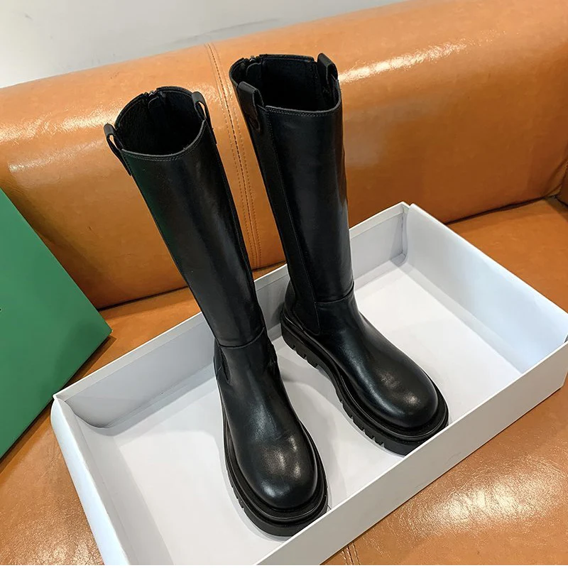 Platform Women Knight Long Boots Fashion Warm Fur Shoes Autumn Winter Square Heels Ladies Knee High Booties