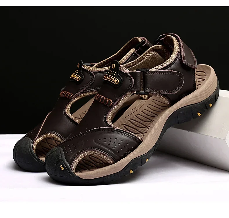 2026 New Men's Sandals Handmade Thick Bottom Rubber Breathable Casual Slip-On Beach Shoes Leather Upgraded Version