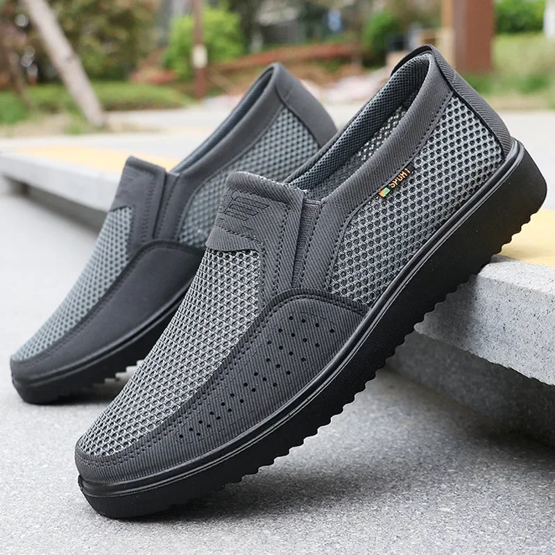 Summer Men Breathable Mesh Slip On Shoes Non Slip Lightweight Casual Walking Cloth Shoes For Father