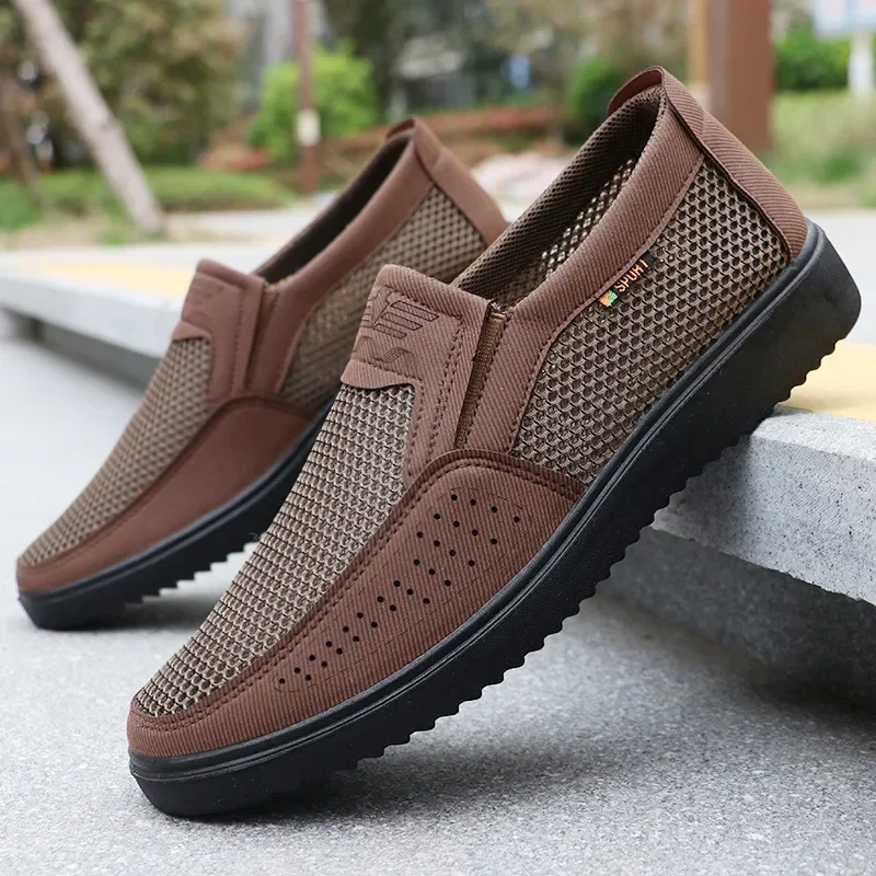 Summer Men Breathable Mesh Slip On Shoes Non Slip Lightweight Casual Walking Cloth Shoes For Father