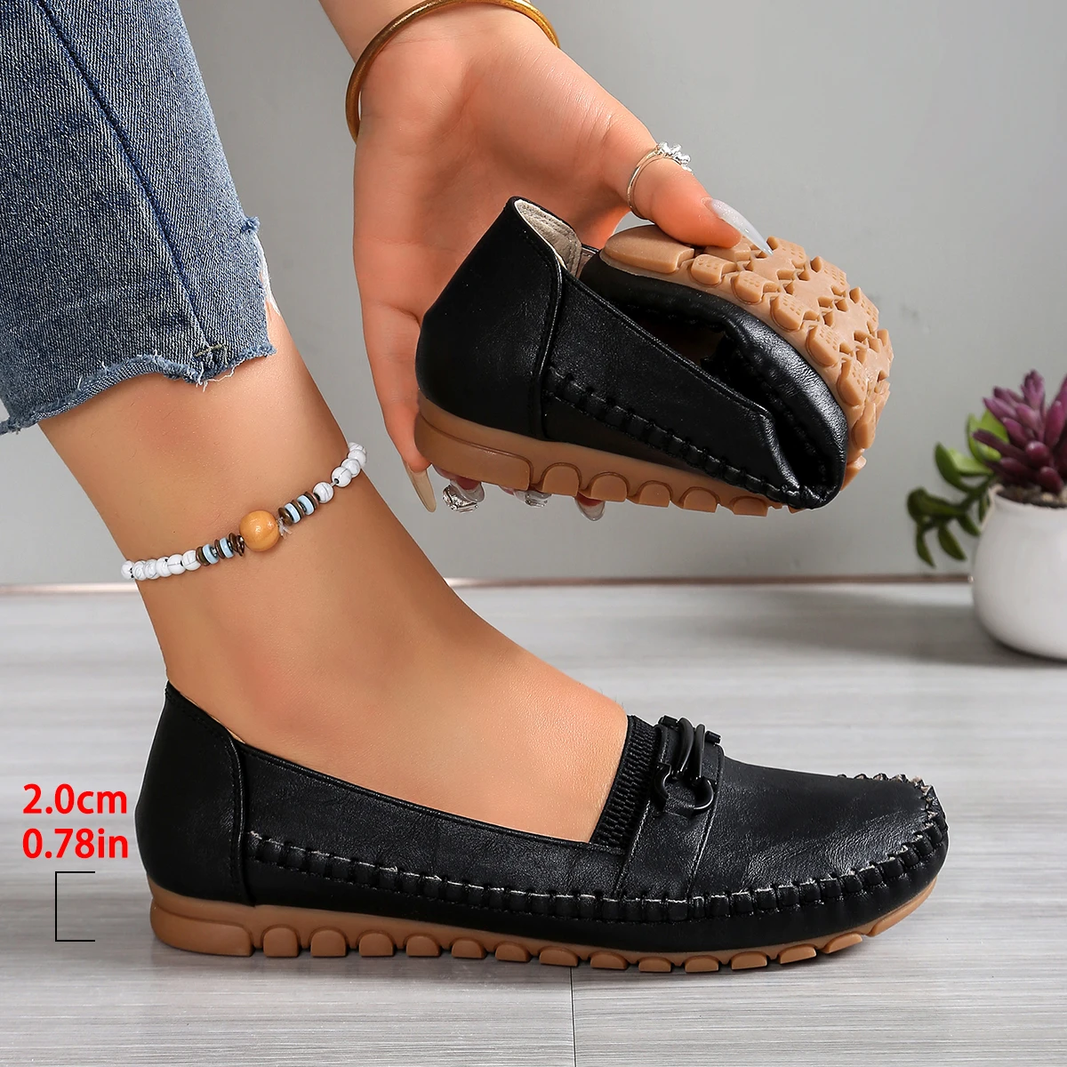 goreyodoly Women Comfortable Slip-On Loafers Lightweight Breathable Wide Fit Flats with Chain Decoration