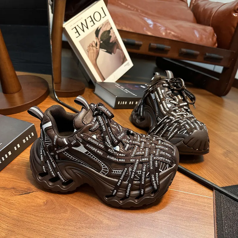 2026 Retro Lace-Up Distressed Platform Chunky Dad Sneakers for Women,Fashionable Versatile Height-Increasing Casual Sports Shoes