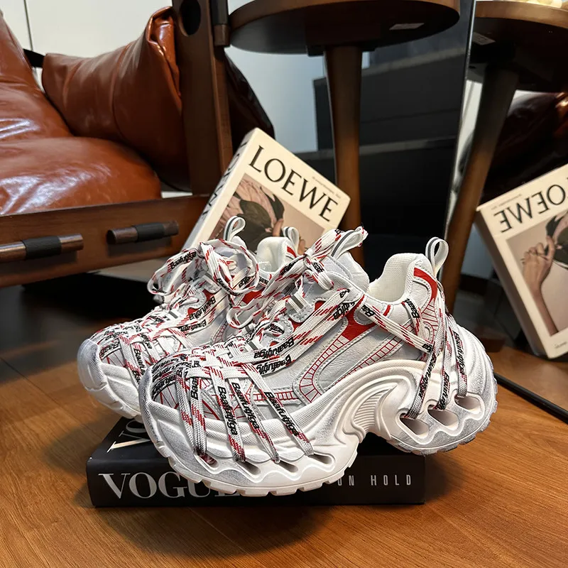2026 Retro Lace-Up Distressed Platform Chunky Dad Sneakers for Women,Fashionable Versatile Height-Increasing Casual Sports Shoes