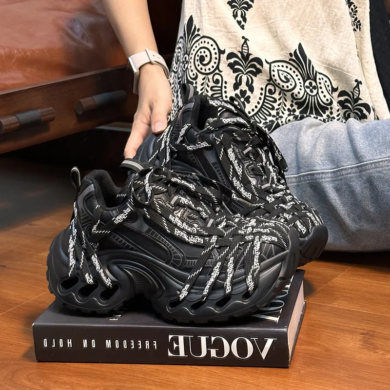 2026 Retro Lace-Up Distressed Platform Chunky Dad Sneakers for Women,Fashionable Versatile Height-Increasing Casual Sports Shoes