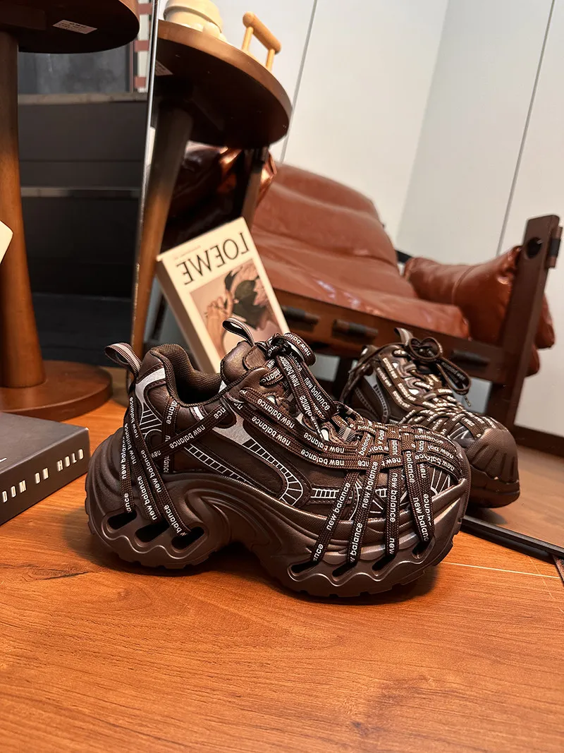 2026 Retro Lace-Up Distressed Platform Chunky Dad Sneakers for Women,Fashionable Versatile Height-Increasing Casual Sports Shoes