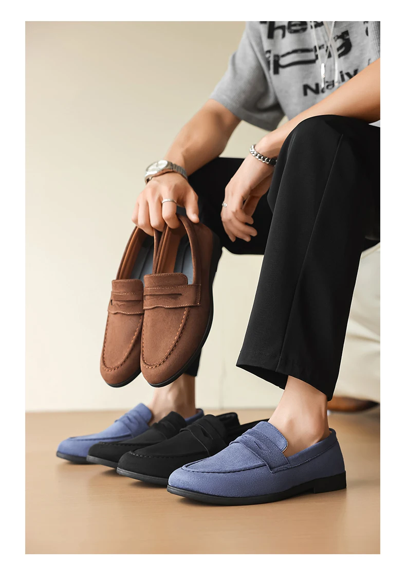 Men's Fashion Casual Suede Genuine Leather Slip-On Driving Loafers Comfortable Lightweight Moccasins for Party And Wedding Flat