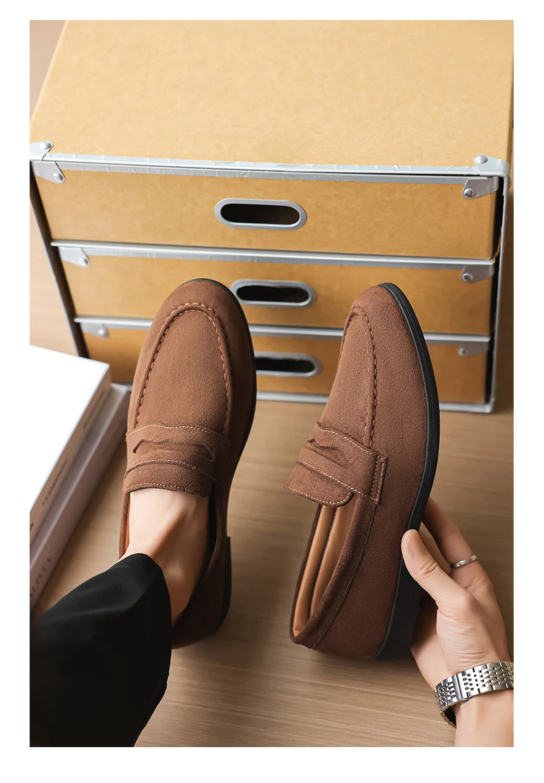 Men's Fashion Casual Suede Genuine Leather Slip-On Driving Loafers Comfortable Lightweight Moccasins for Party And Wedding Flat