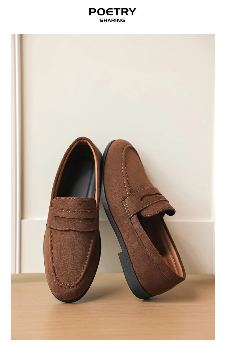 Men's Fashion Casual Suede Genuine Leather Slip-On Driving Loafers Comfortable Lightweight Moccasins for Party And Wedding Flat