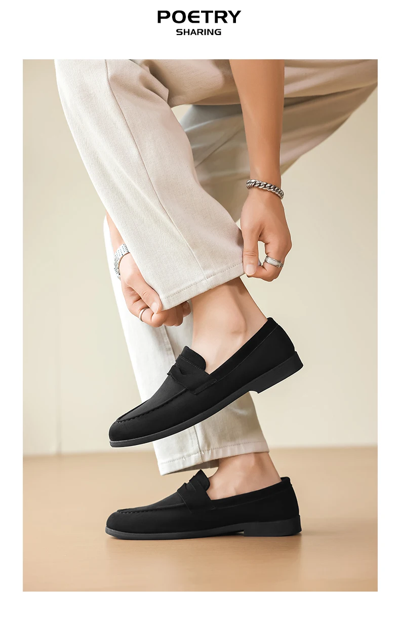 Men's Fashion Casual Suede Genuine Leather Slip-On Driving Loafers Comfortable Lightweight Moccasins for Party And Wedding Flat