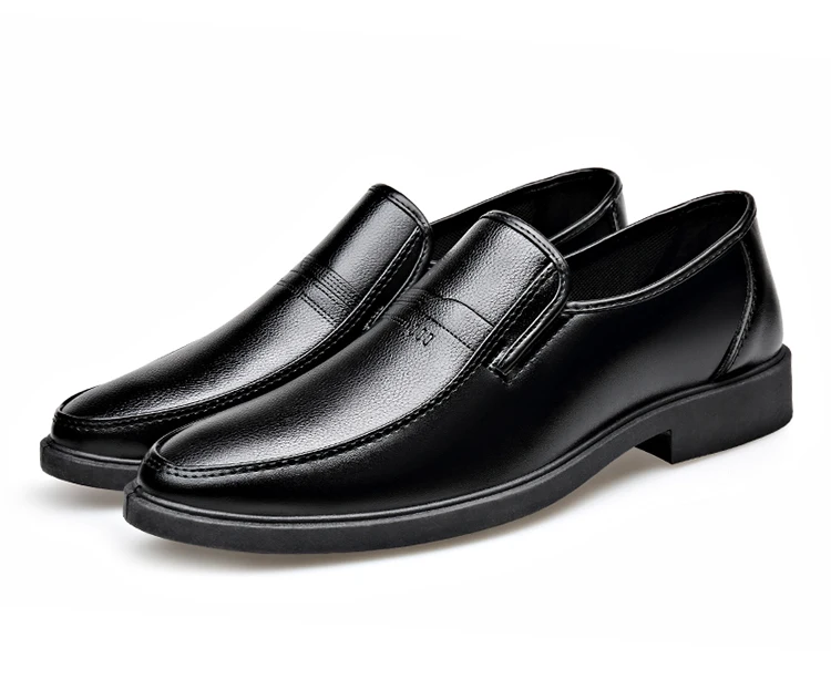 Black Men Slip On Leather Loafers Comfort Non-Slip Formal Dress Shoes for Business Office Daily Wear