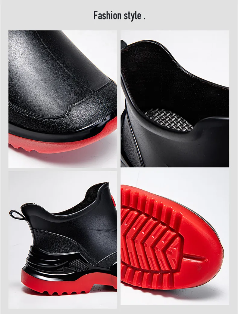 Men's Ankle Rain Boots Outdoor Waterproof Men Rain Shoes Anti-Slip Wear-resistant Men Kitchen Water Shoes Fishing Rubber Shoes