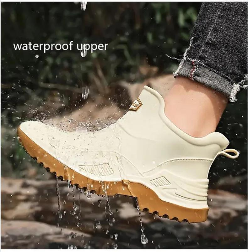 Men's Ankle Rain Boots Outdoor Waterproof Men Rain Shoes Anti-Slip Wear-resistant Men Kitchen Water Shoes Fishing Rubber Shoes